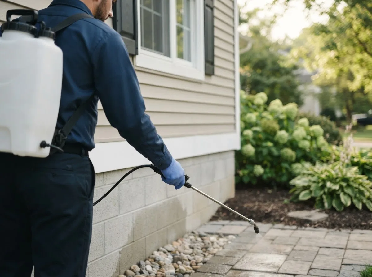 Pest control technician inspecting a home in Lewis, IN